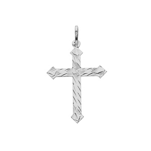 Pendentif en argent rhodié croix motifs stries et extrémités flèche