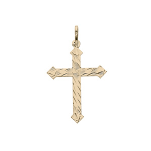 Pendentif en Argent rhodié et dorure jaune croix motifs stries et extrémités flèche