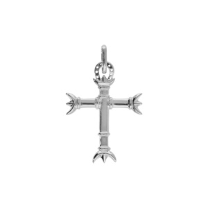 Pendentif en argent platiné croix Camarguaise petit modèle avec trident et fer à cheval
