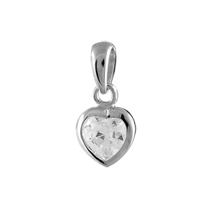 Pendentif en argent rhodié coeur en oxyde blanc serti clos