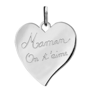 Pendentif en argent rhodié coeur gravé « Maman on t’aime »
