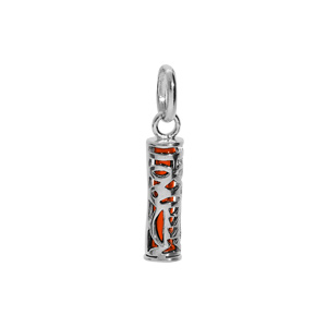 Pendentif en argent rhodié Tiki 13mm tendresse amour fond orangé