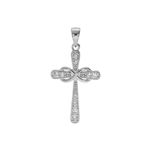 Pendentif en argent rhodié croix pavé d’oxydes avec infini 24x17mm
