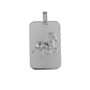 Pendentif en argent rhodié plaque G.I. rectangulaire arrondie zodiaque Bélier