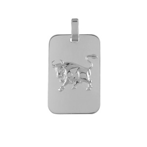 Pendentif en argent rhodié plaque G.I. rectangulaire arrondie zodiaque Taureau