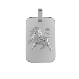 Pendentif en argent rhodié plaque G.I. rectangulaire arrondie zodiaque Lion