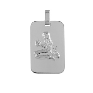 Pendentif en argent rhodié plaque G.I. rectangulaire arrondie zodiaque Vierge