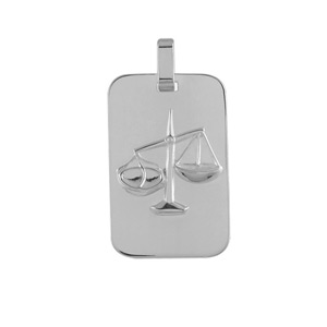 Pendentif en argent rhodié plaque G.I. rectangulaire arrondie zodiaque Balance