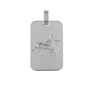 Pendentif en argent rhodié plaque G.I. rectangulaire arrondie zodiaque Sagittaire