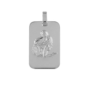 Pendentif en argent rhodié plaque G.I. rectangulaire arrondie zodiaque Verseau