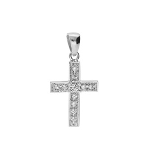 Pendentif en argent rhodié croix large avec oxydes blancs 20 x 15mm