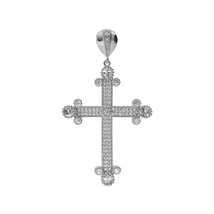 Pendentif en argent rhodié grande croix avec oxydes blancs 33 x 23mm