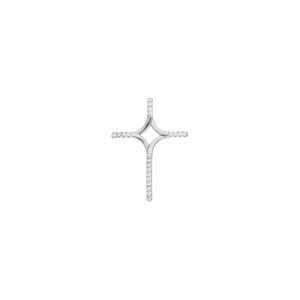 Pendentif en argent rhodié croix stylisée avec oxydes blancs sertis