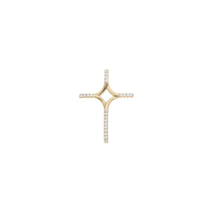 Pendentif en argent et dorure jaune croix stylisée avec oxydes blancs sertis