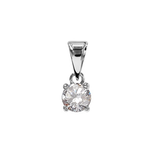Pendentif en argent rhodié oxyde rond blanc de 5mm serti 4 griffes