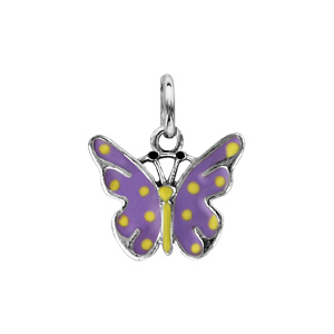 Pendentif pour enfant en argent rhodié papillon violet avec points jaunes