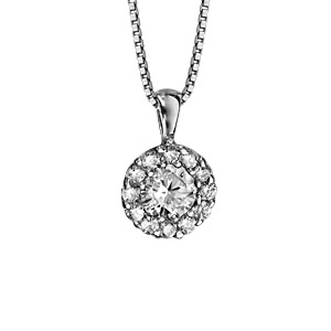 Pendentif en argent rhodié 1 gros oxyde blanc au centre avec contour en oxydes blancs