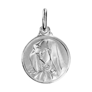 Pendentif médaille en argent rhodié vierge Marie en relief - diamètre 14mm