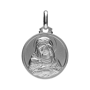Pendentif médaille en argent rhodié vierge Marie et l'enfant Jésus Christ - diamètre 16mm