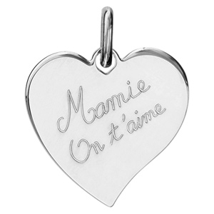 Pendentif en argent coeur gravé « Mamie on t’aime »