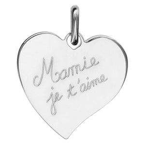 Pendentif en argent coeur gravé « Mamie je t’aime »