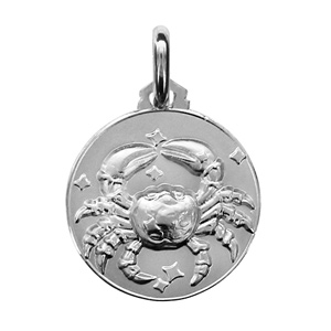 Pendentif médaille en argent rhodié zodiaque Cancer
