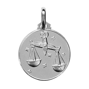 Pendentif médaille en argent rhodié zodiaque Balance
