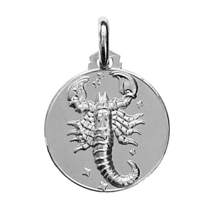pendentif médaille en argent rhodié zodiaque scorpion