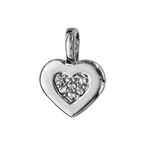 Pendentif en argent rhodié coeur avec bords lisses et milieu pavé d’oxydes blancs sertis