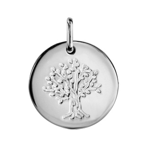 pendentif en argent rhodié médaille avec arbre de vie gravé - diamètre 15mm