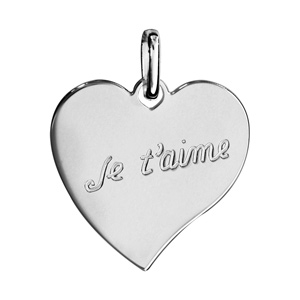 Pendentif en argent rhodié coeur gravé « Je t’aime »