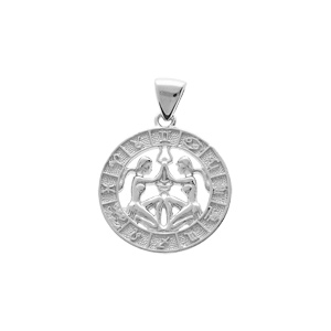 Pendentif en argent rhodié médaille zodiaque Gémeaux