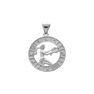 Pendentif en argent rhodié médaille zodiaque Vierge