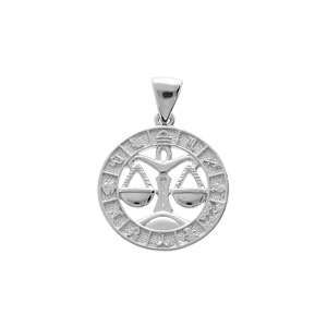 Pendentif en argent rhodié médaille zodiaque Balance