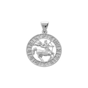 Pendentif en argent rhodié médaille zodiaque Sagittaire
