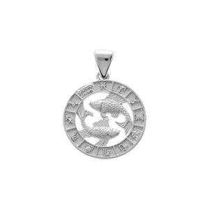 Pendentif en argent rhodié médaille zodiaque Poissons
