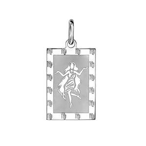 Pendentif en argent rhodié plaque G.I. rectangulaire zodiaque Vierge mat et brillant