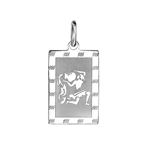 Pendentif en argent rhodié plaque G.I. rectangulaire zodiaque Verseau mat et brillant