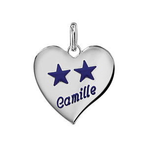 Pendentif en argent coeur moyen modèle de 23mm – Champions du monde 2 étoiles avec gravure prénom
