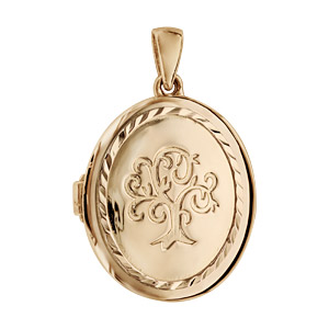 Pendentif en argent et dorure jaune cassolette ovale avec arbre de vie gravé sur le dessus – dimension 20mm – possibilité d’insérer 1 ou 2 photos droite et gauche