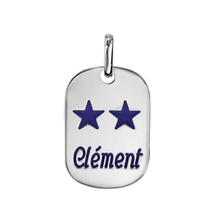 Pendentif en argent plaque G.I. avec pans arrondis moyen modèle 18mm X 25,7mm – Champions du monde 2 étoiles avec gravure prénom