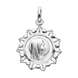Pendentif médaille en argent rhodié vierge avec contour dentelé