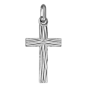 Pendentif en argent rhodié Croix moyenne « aspect bois »