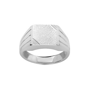 Chevalière en argent plateau rectangulaire 13mm X 10mm diamanté et strié sur 2 angles et rainures sur les côtés