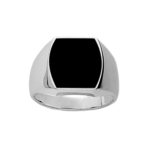 Chevalière en argent plateau tonneau 16mm X 14mm en onyx synthétique