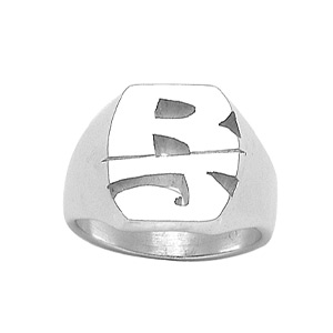 Chevalière argent initiales découpées main - verticales