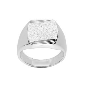 Chevalière en argent plateau tonneau 16mm X 14mm diamanté et strié sur 2 angles