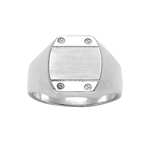 Chevalière en argent plateau tonneau avec 4 vis dans les angles