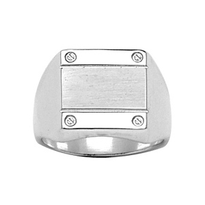 Chevalière en argent plateau carré 13mm X 13mm avec 4 vis dans les angles