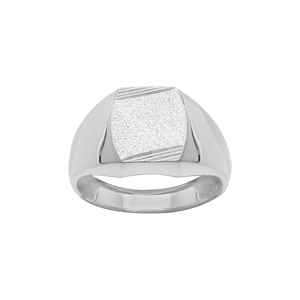 Chevalière en argent plateau tonneau 13mm X 10mm diamanté strié sur 2 angles